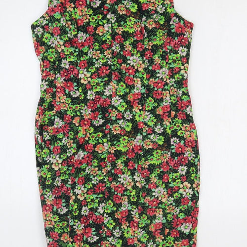 Great Plains Womens Multicoloured Floral 100% Cotton Pencil Dress Size S V-Neck Zip