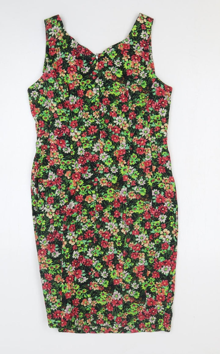 Great Plains Womens Multicoloured Floral 100% Cotton Pencil Dress Size S V-Neck Zip