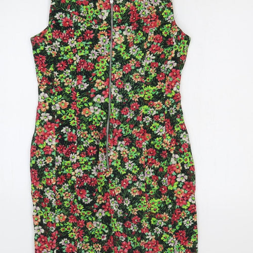 Great Plains Womens Multicoloured Floral 100% Cotton Pencil Dress Size S V-Neck Zip