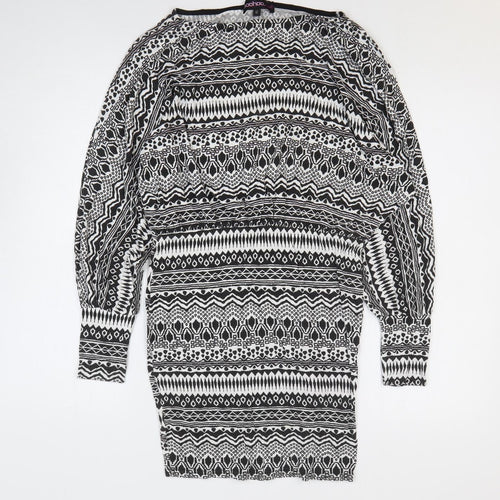 Boohoo Womens Black Geometric Viscose Bodycon Size 12 Round Neck Pullover