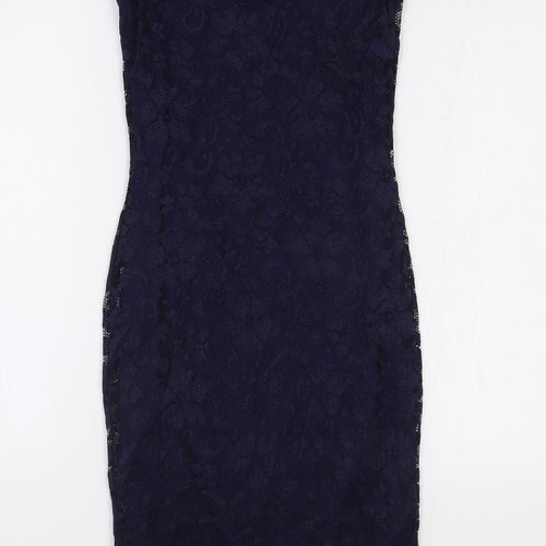 Amy Childs Collection Womens Blue Nylon Pencil Dress Size 8 Round Neck Pullover