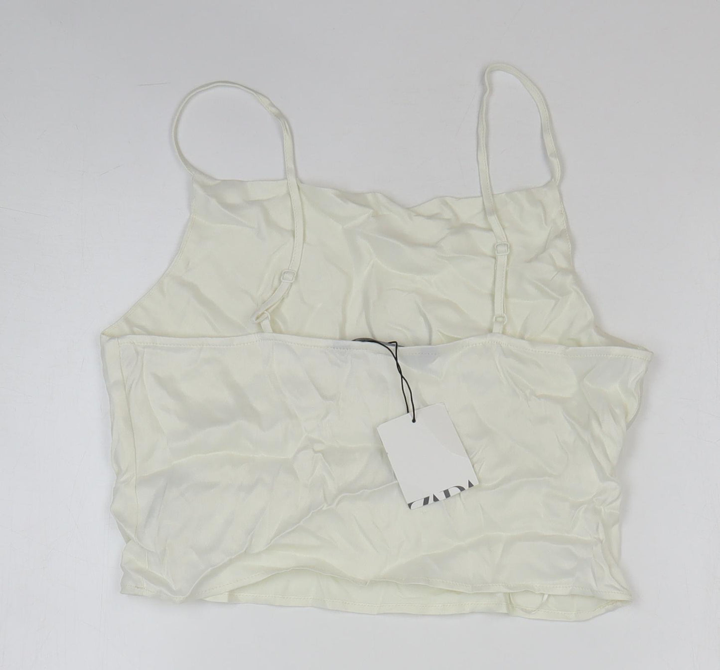 Zara Womens White Viscose Cropped Tank Size S Square Neck