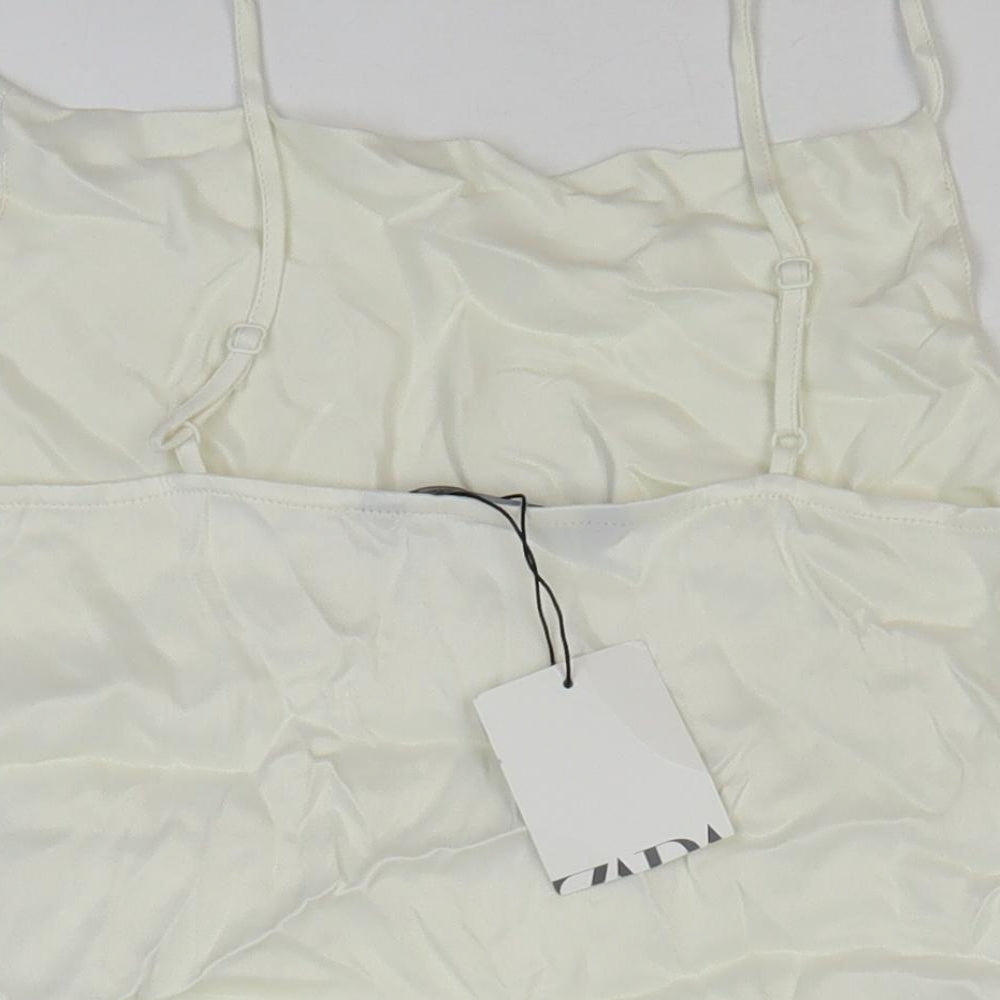 Zara Womens White Viscose Cropped Tank Size S Square Neck