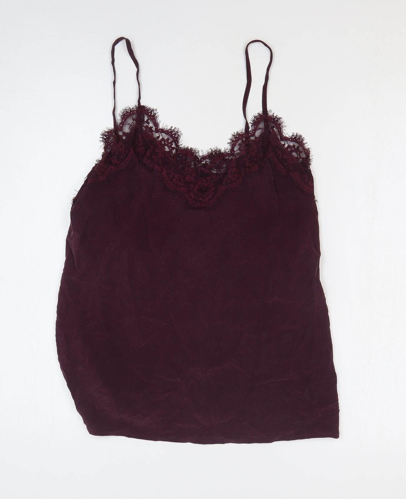 Hush Womens Red Silk Camisole Tank Size 10 V-Neck - Lace Trim