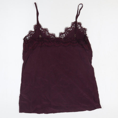 Hush Womens Red Silk Camisole Tank Size 10 V-Neck - Lace Trim