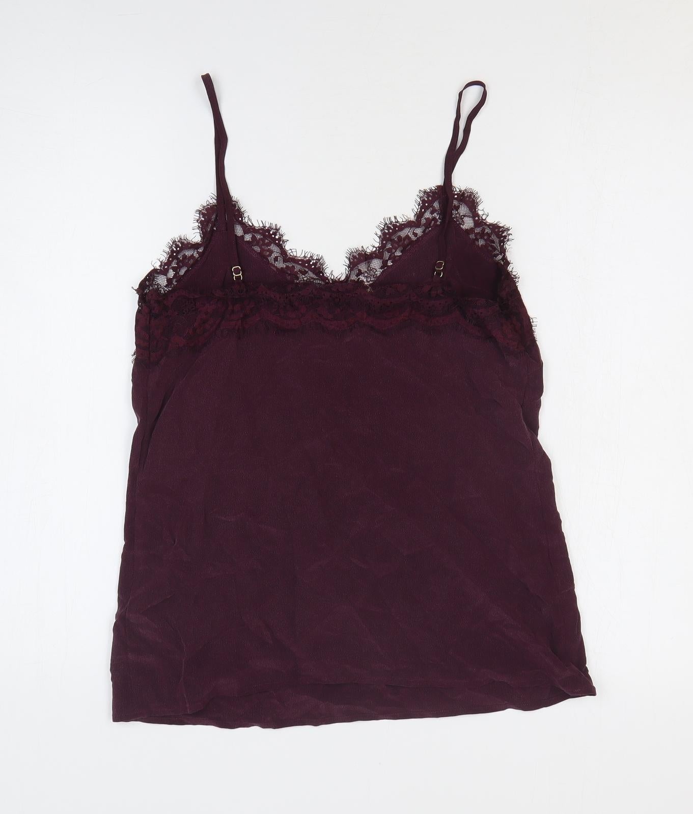 Hush Womens Red Silk Camisole Tank Size 10 V-Neck - Lace Trim