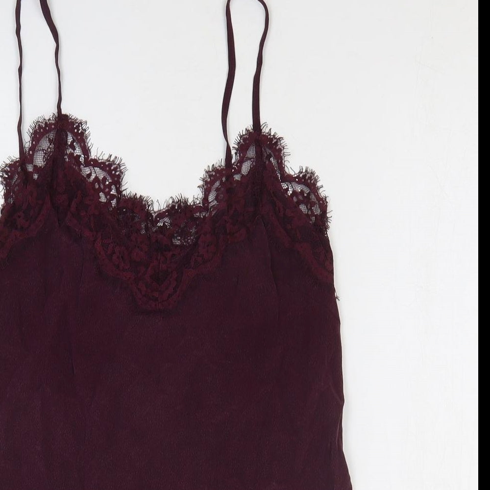 Hush Womens Red Silk Camisole Tank Size 10 V-Neck - Lace Trim