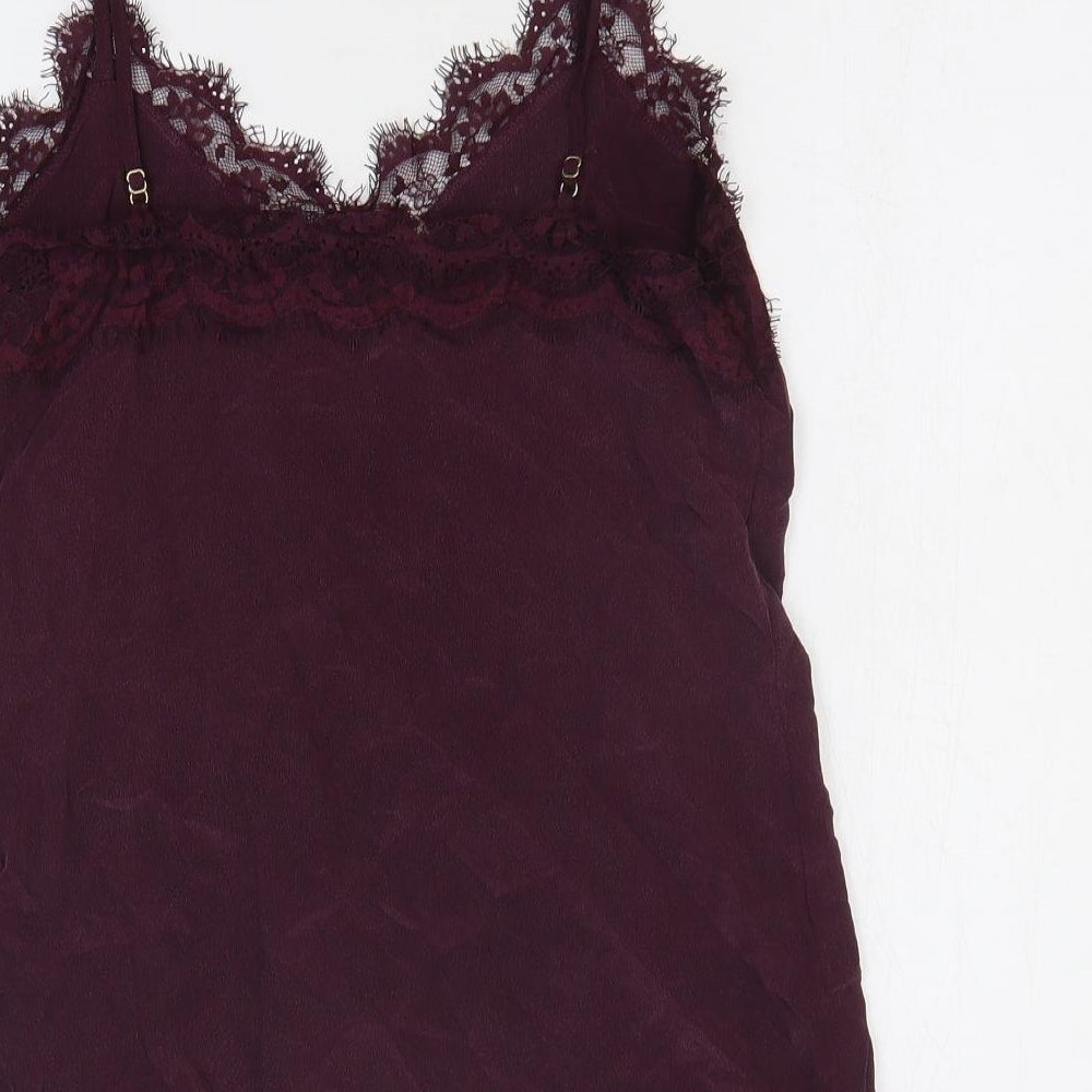 Hush Womens Red Silk Camisole Tank Size 10 V-Neck - Lace Trim