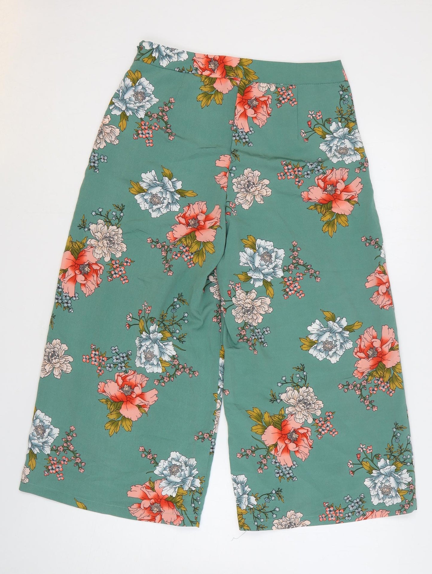 Primark Womens Green Floral Polyester Trousers Size 10 Regular Zip