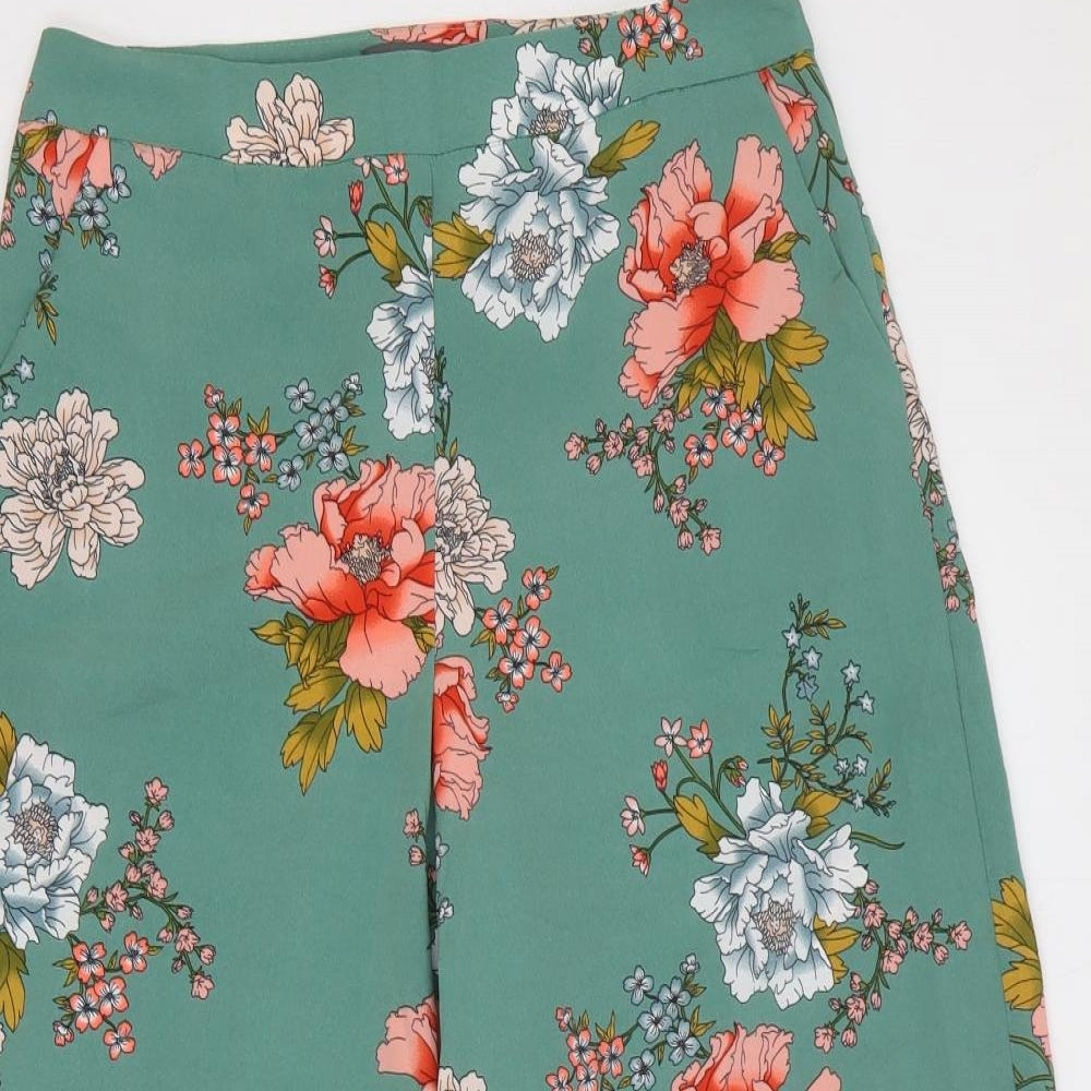 Primark Womens Green Floral Polyester Trousers Size 10 Regular Zip