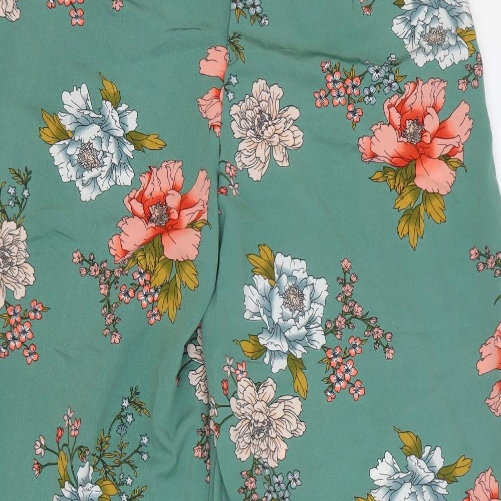 Primark Womens Green Floral Polyester Trousers Size 10 Regular Zip