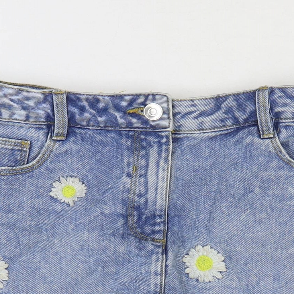 George Girls Blue Cotton Cut-Off Shorts Size 12-13 Years Regular Zip - Flower Detail