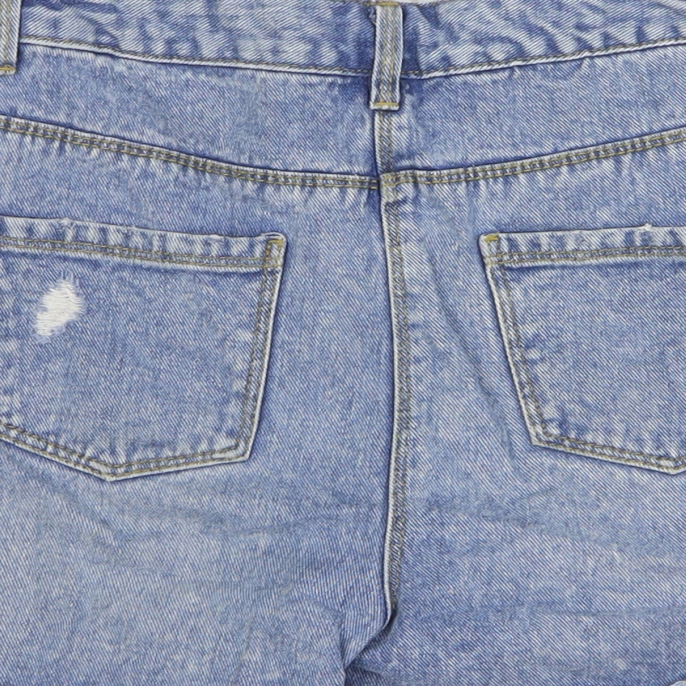 George Girls Blue Cotton Cut-Off Shorts Size 12-13 Years Regular Zip - Flower Detail