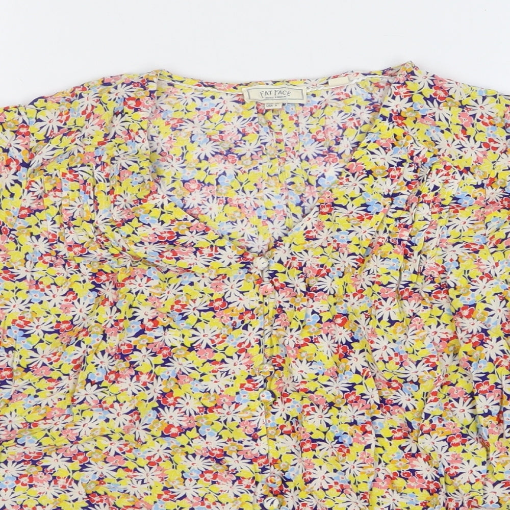 Fat Face Womens Multicoloured Floral Viscose Basic Blouse Size 8 V-Neck