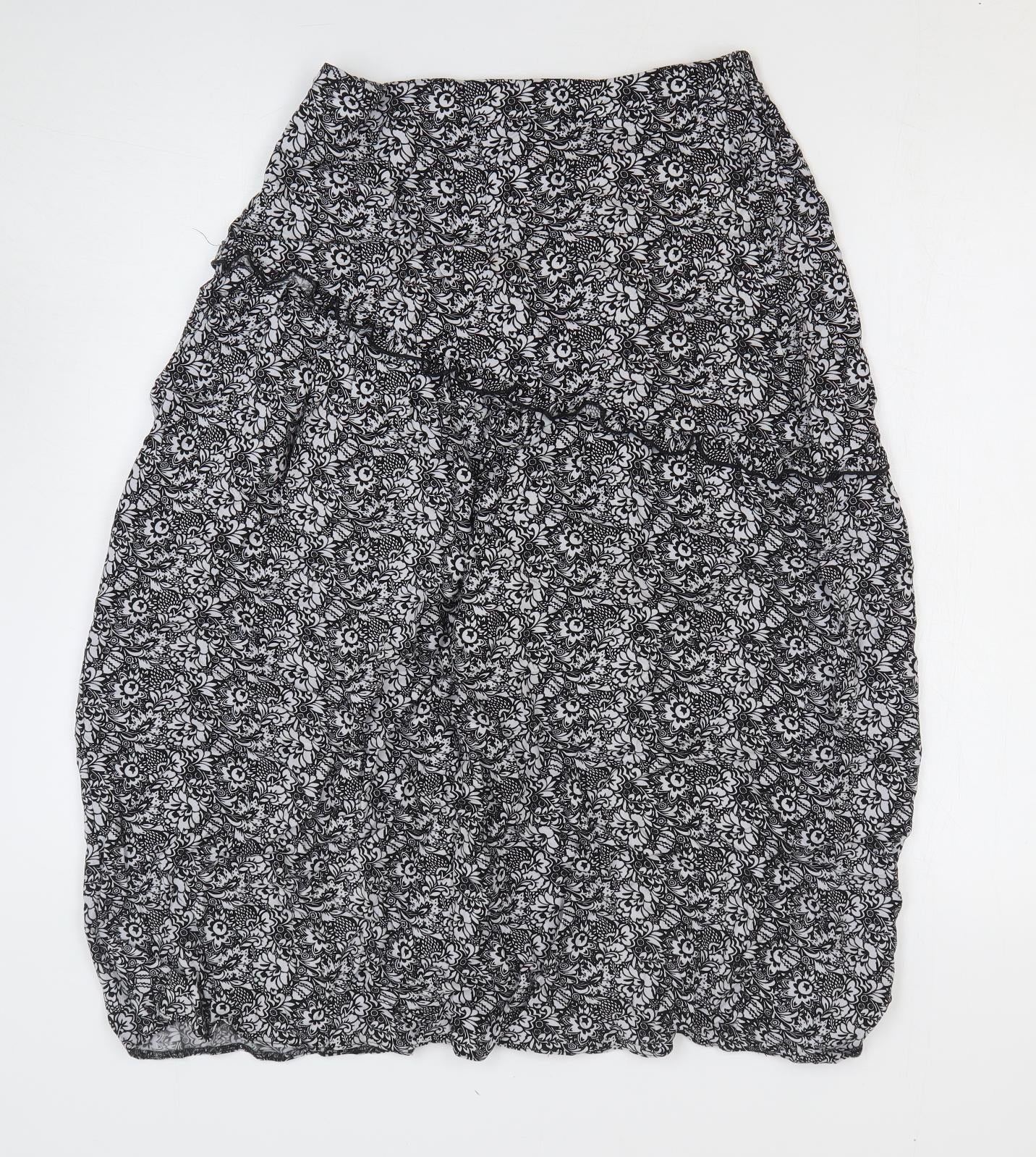 Primark Womens Black Floral Viscose A-Line Skirt Size 10