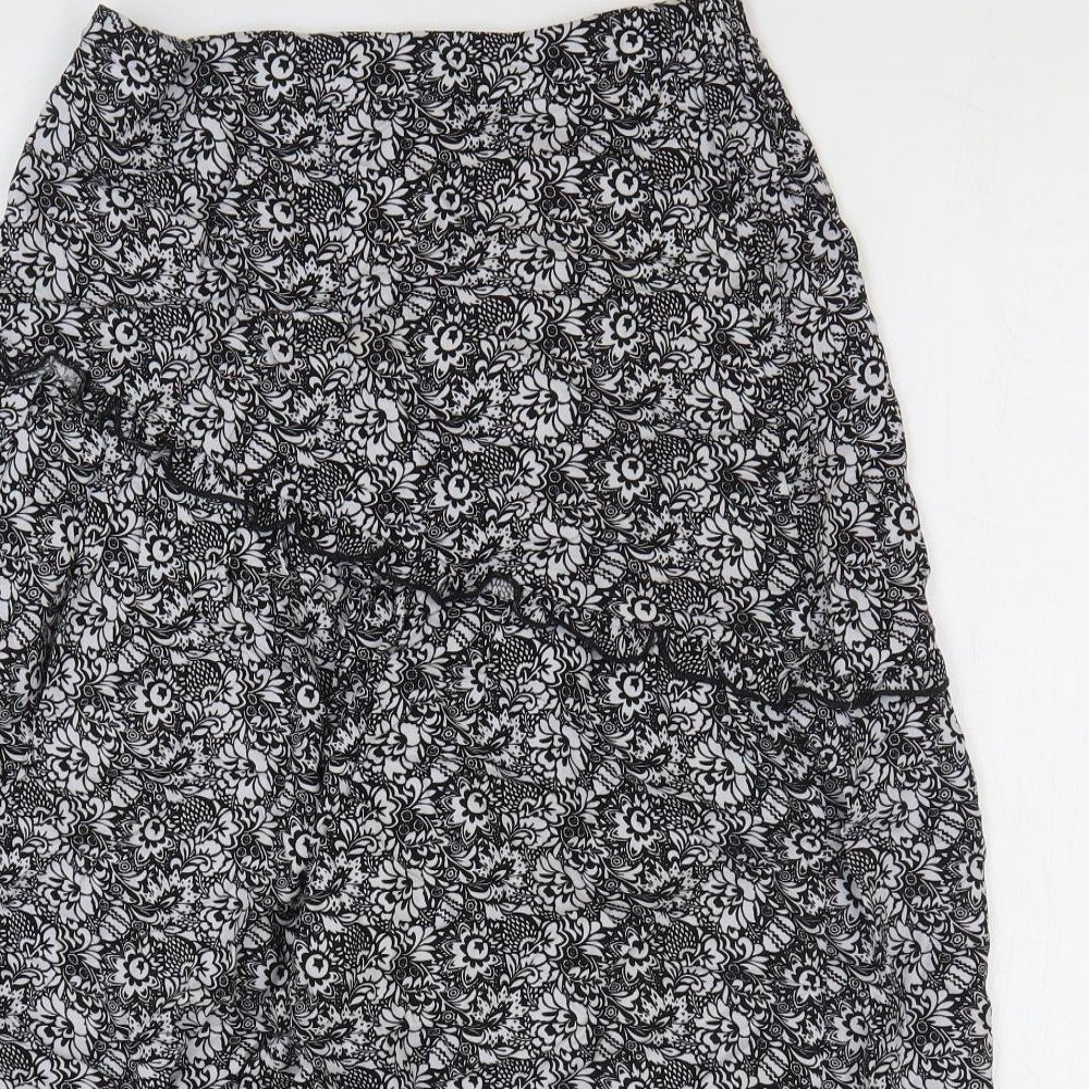 Primark Womens Black Floral Viscose A-Line Skirt Size 10