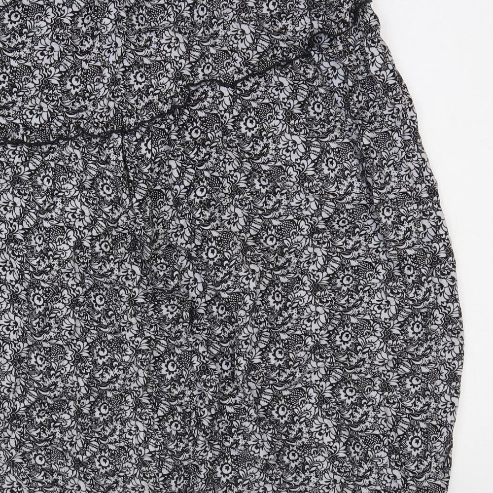 Primark Womens Black Floral Viscose A-Line Skirt Size 10