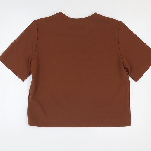 Slnghr Womens Brown Polyester Basic T-Shirt Size S Round Neck