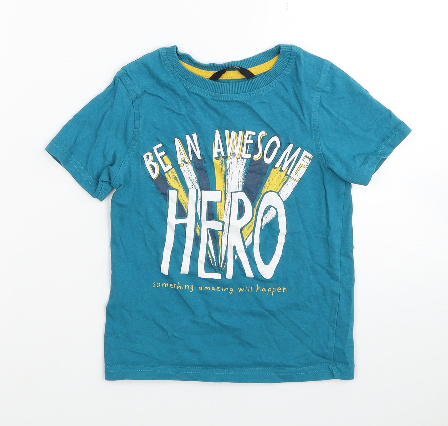 George Boys Blue Cotton Basic T-Shirt Size 3-4 Years Round Neck Pullover - Be an Awesome Hero