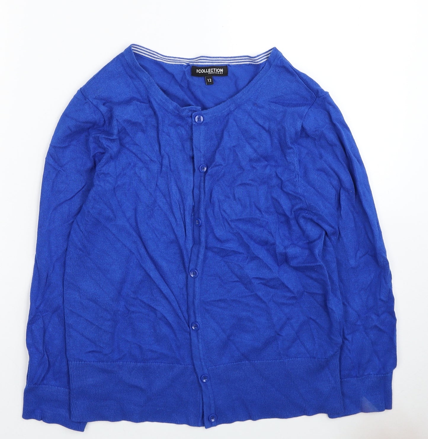 Debenhams Womens Blue Round Neck Viscose Cardigan Jumper Size 12