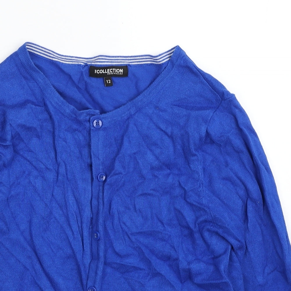 Debenhams Womens Blue Round Neck Viscose Cardigan Jumper Size 12