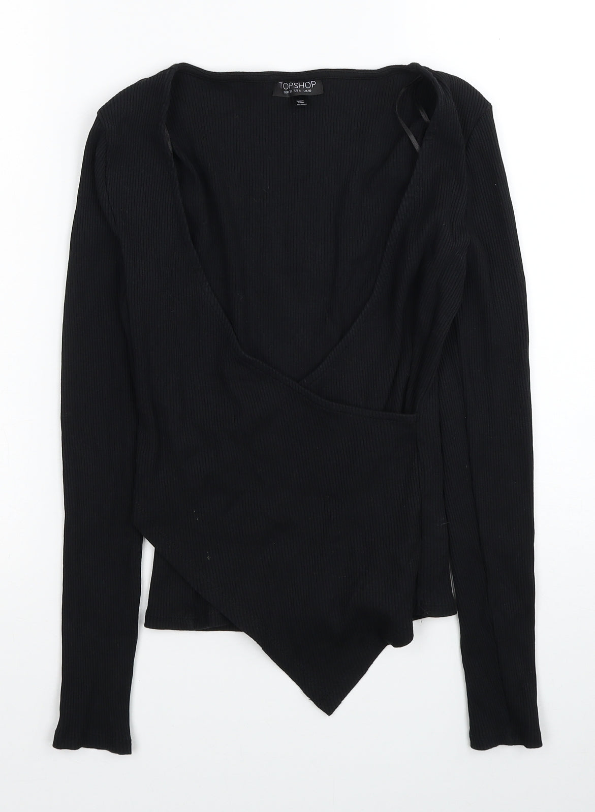 Topshop Womens Black Cotton Basic Blouse Size 10 Scoop Neck