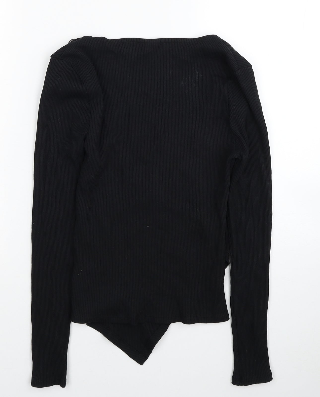 Topshop Womens Black Cotton Basic Blouse Size 10 Scoop Neck