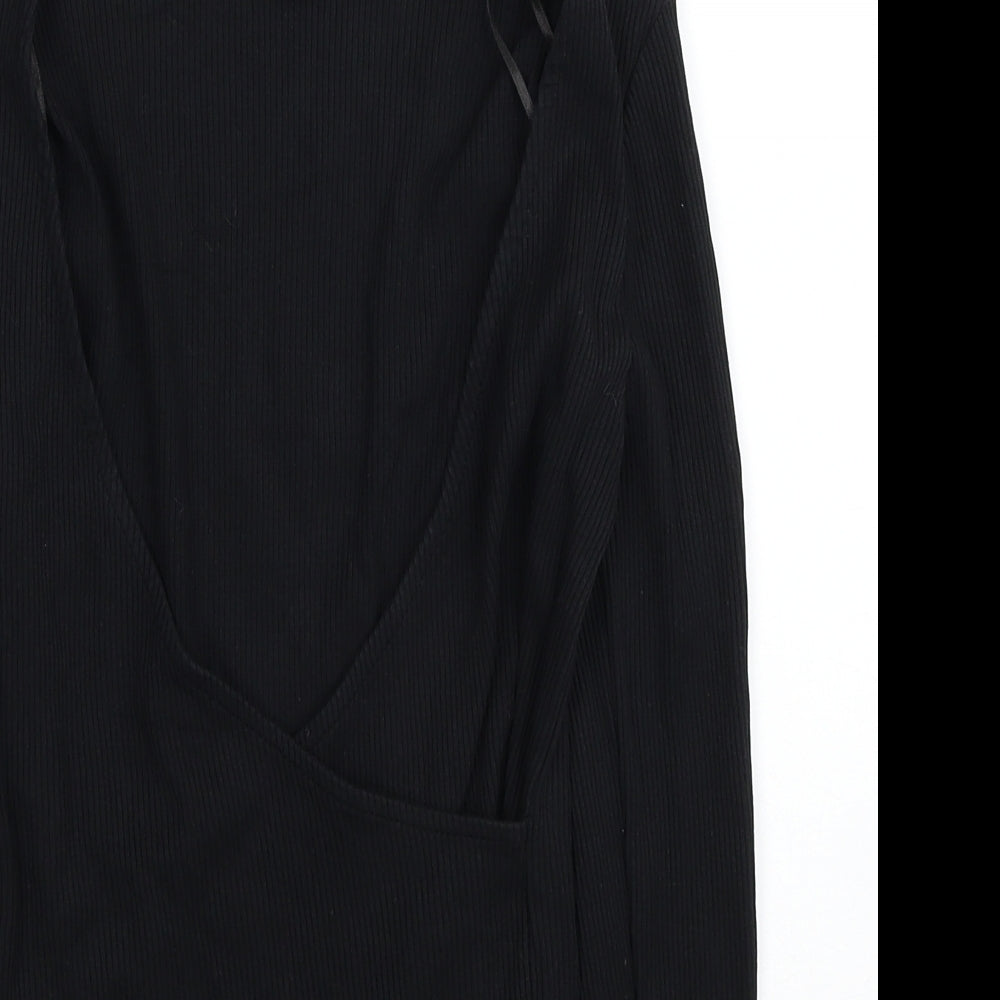 Topshop Womens Black Cotton Basic Blouse Size 10 Scoop Neck