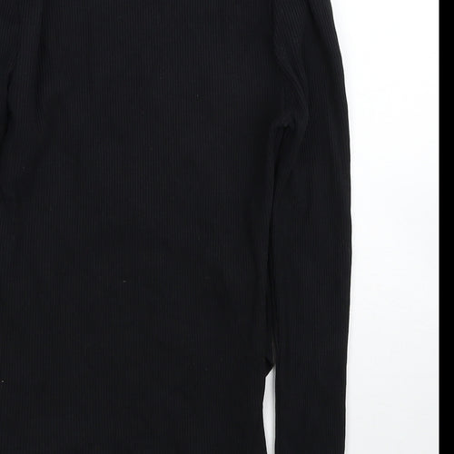 Topshop Womens Black Cotton Basic Blouse Size 10 Scoop Neck