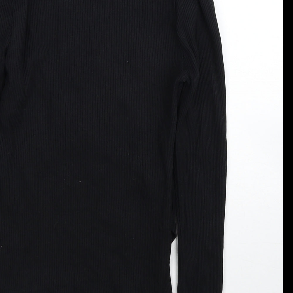 Topshop Womens Black Cotton Basic Blouse Size 10 Scoop Neck