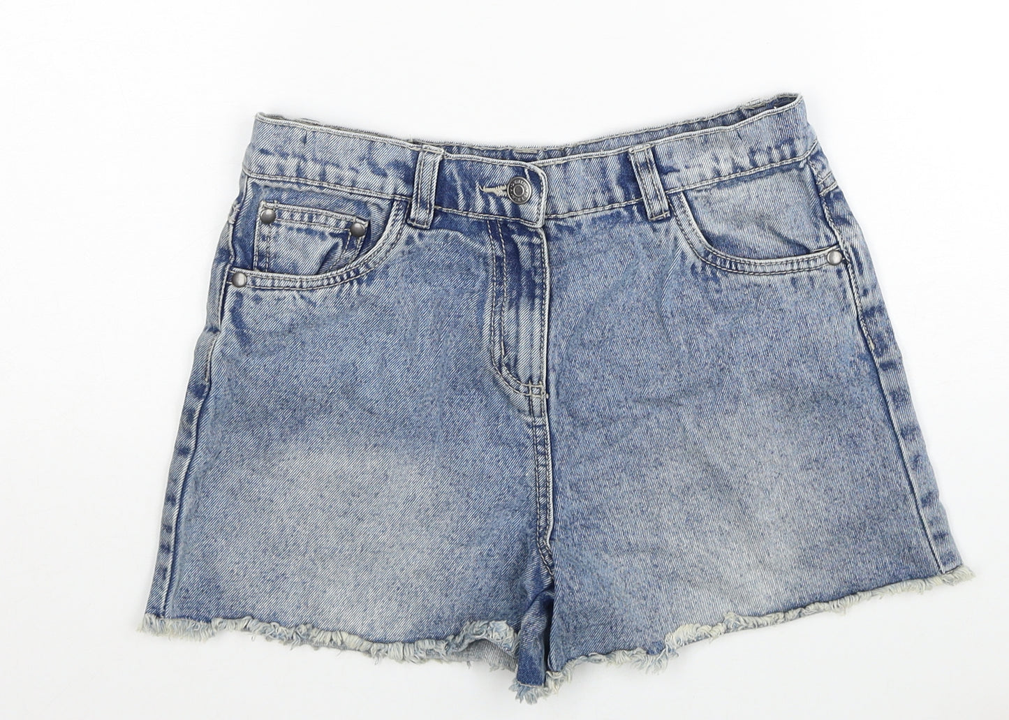 TU Girls Blue Cotton Cut-Off Shorts Size 11 Years Regular Zip