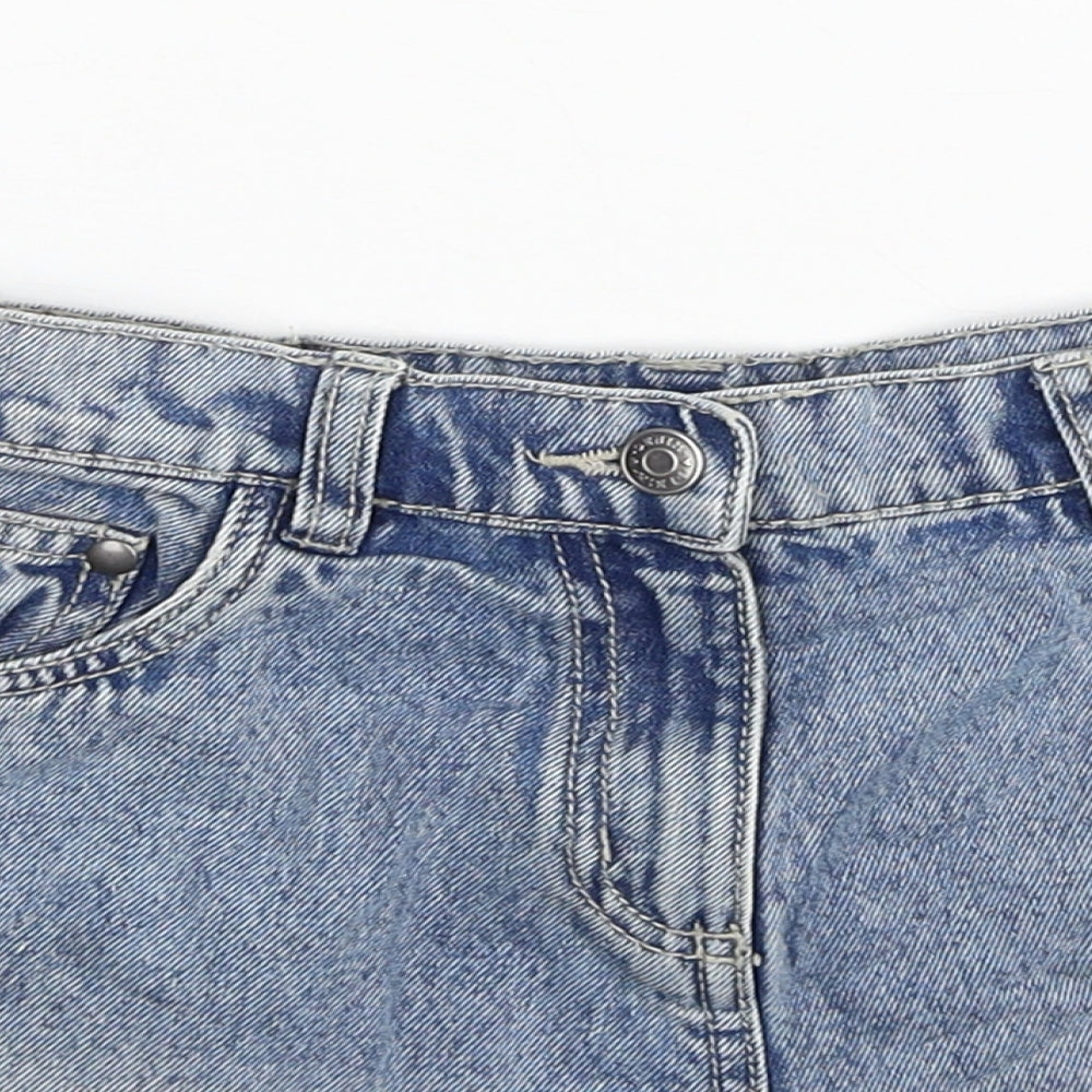 TU Girls Blue Cotton Cut-Off Shorts Size 11 Years Regular Zip