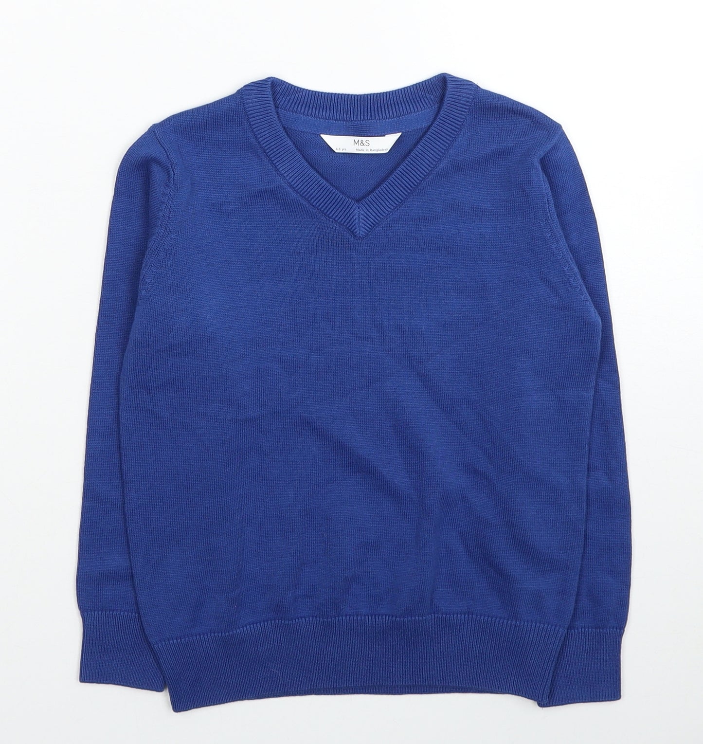 Marks and Spencer Boys Blue V-Neck Cotton Pullover Jumper Size 4-5 Years Pullover