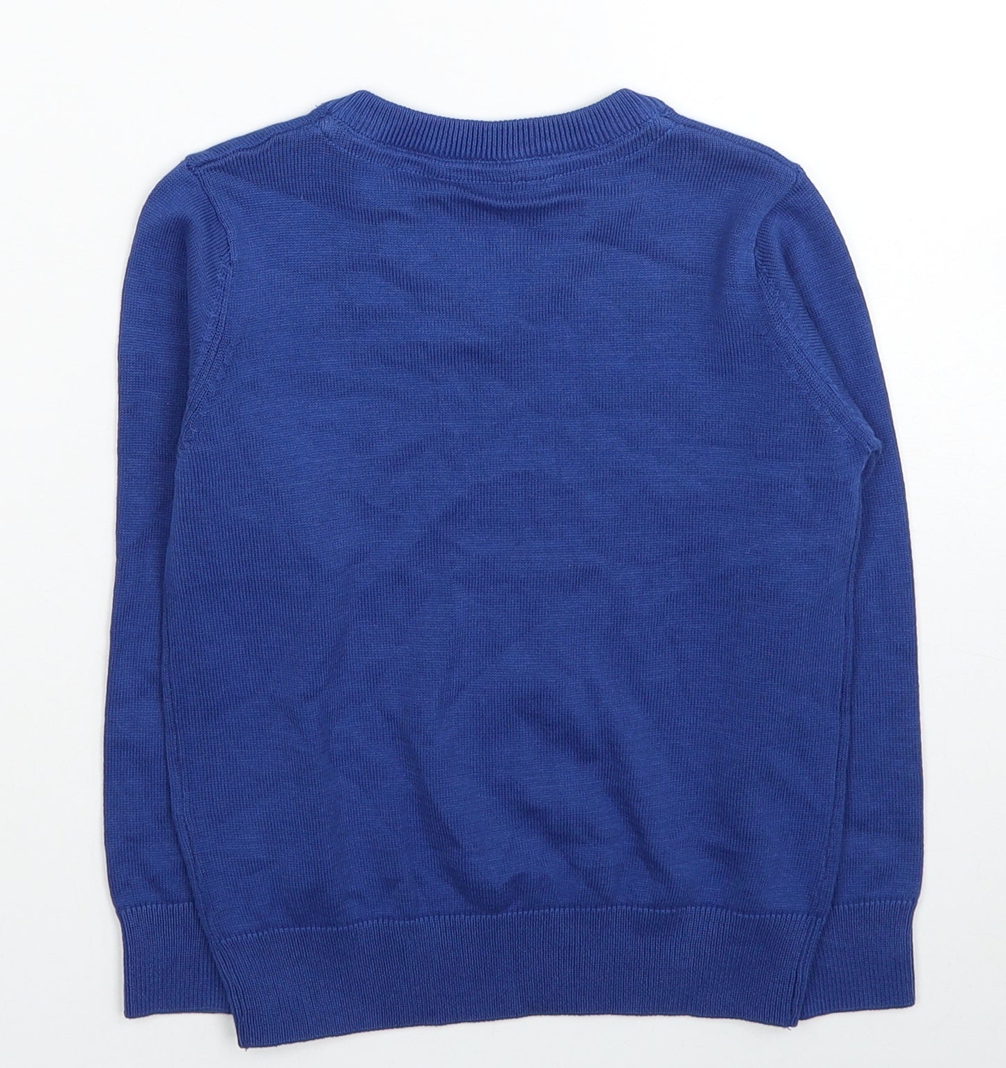 Marks and Spencer Boys Blue V-Neck Cotton Pullover Jumper Size 4-5 Years Pullover