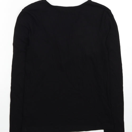Miss Selfridge Womens Black Viscose Basic T-Shirt Size 10 V-Neck
