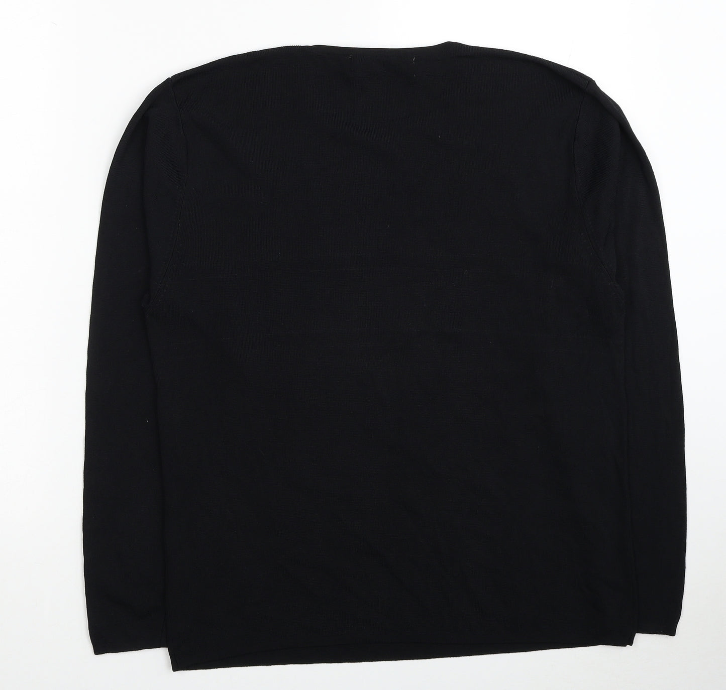 Pure & Natural Womens Black Round Neck Viscose Pullover Jumper Size 18 - Leaf Detail