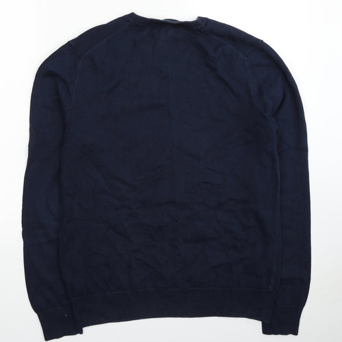 Marks and Spencer Mens Blue V-Neck Cotton Pullover Jumper Size M