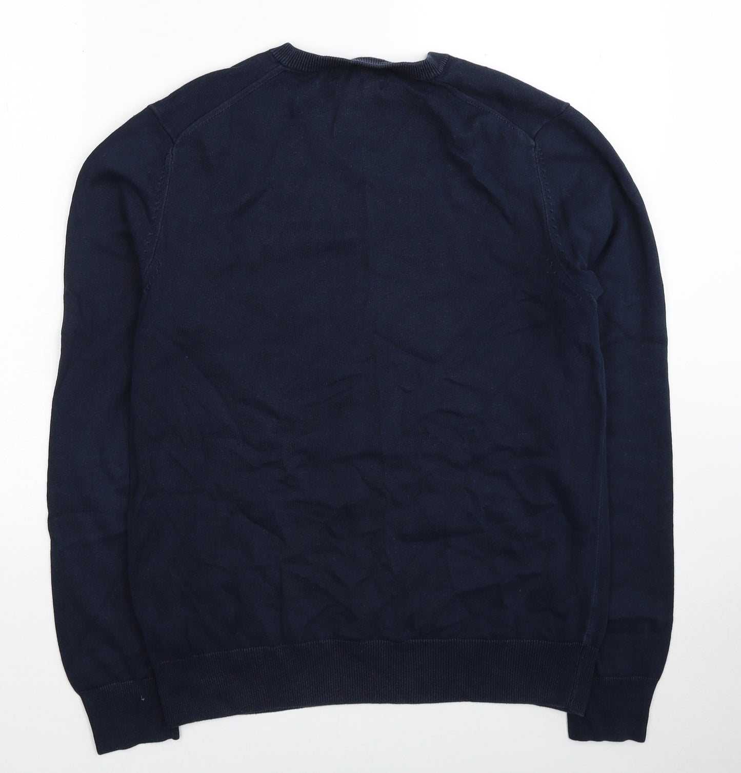Marks and Spencer Mens Blue V-Neck Cotton Pullover Jumper Size M