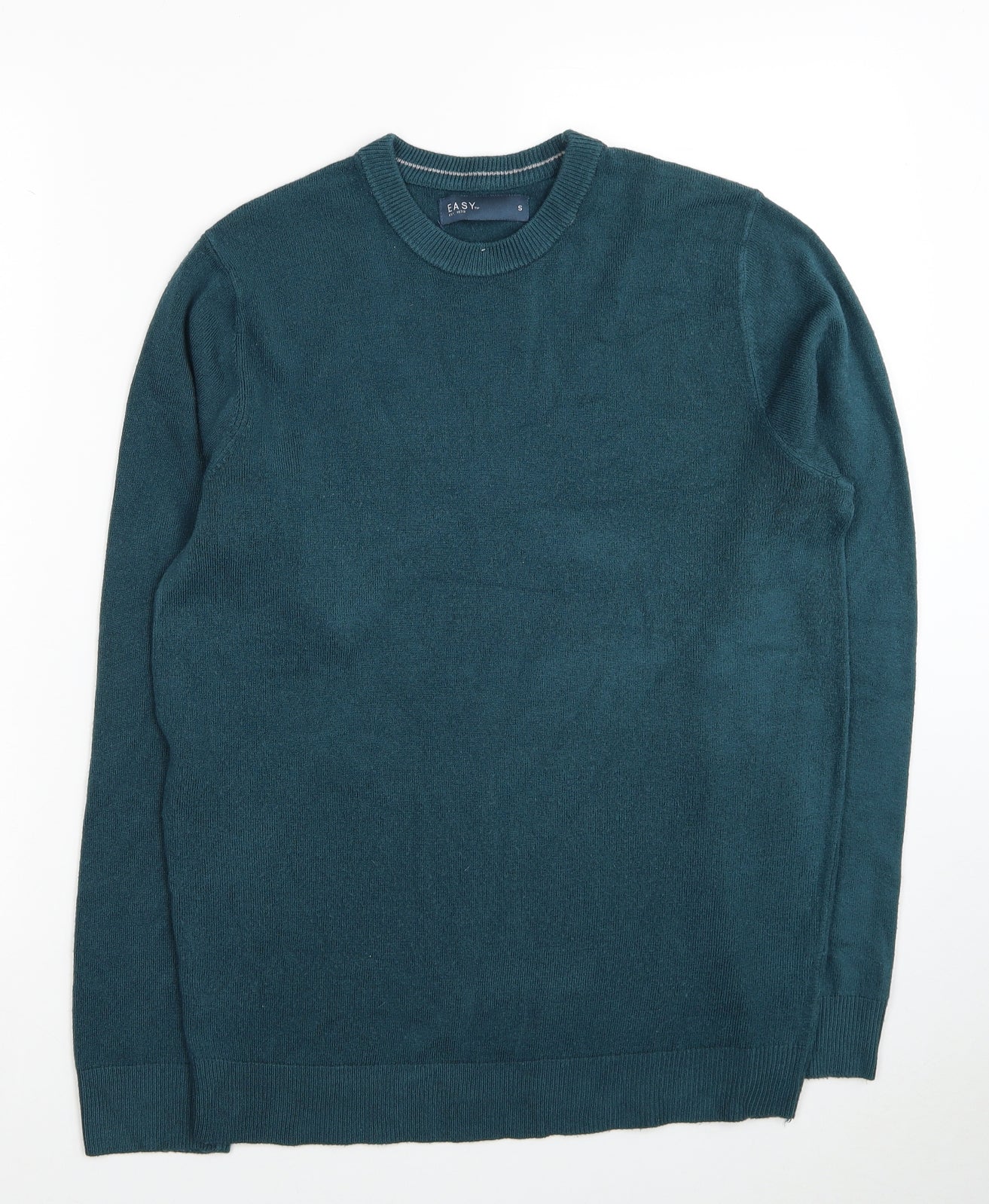 Easy Mens Blue Round Neck Acrylic Pullover Jumper Size S