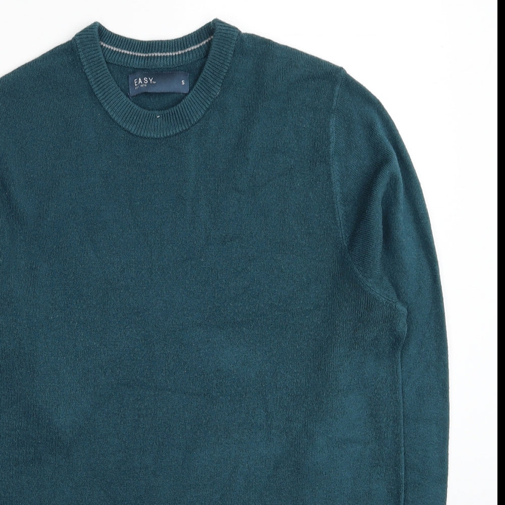Easy Mens Blue Round Neck Acrylic Pullover Jumper Size S