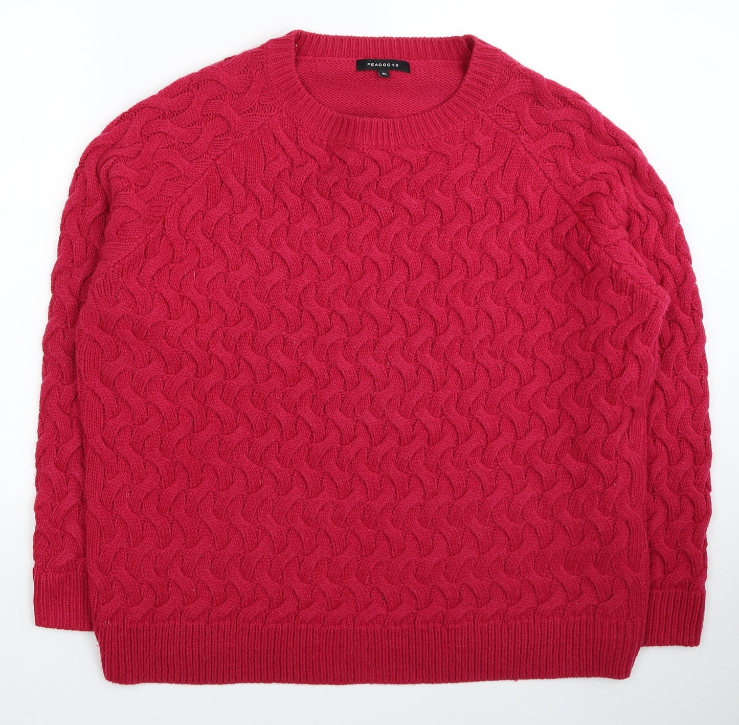 Peacocks Womens Pink Round Neck Acrylic Pullover Jumper Size XL