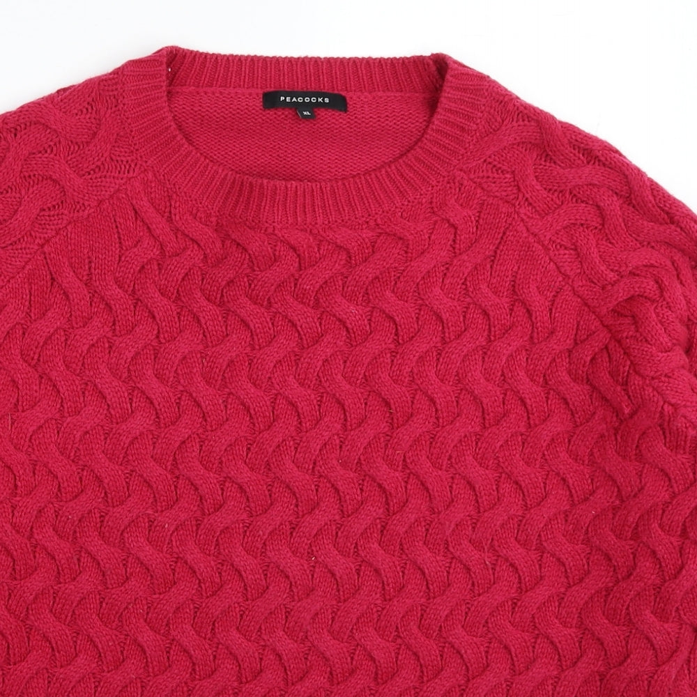 Peacocks Womens Pink Round Neck Acrylic Pullover Jumper Size XL