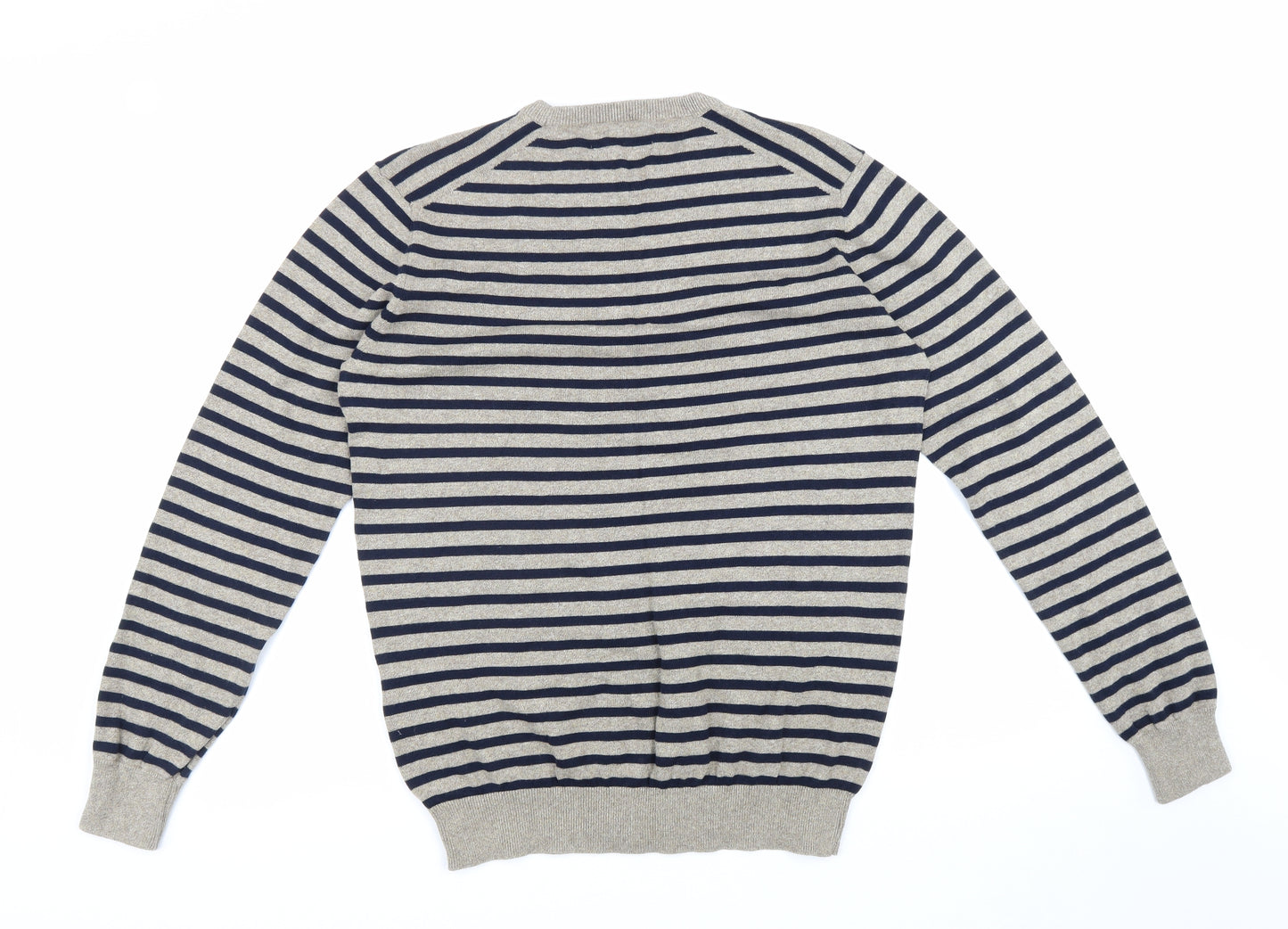 Ben Sherman Mens Beige Round Neck Striped Cotton Pullover Jumper Size M