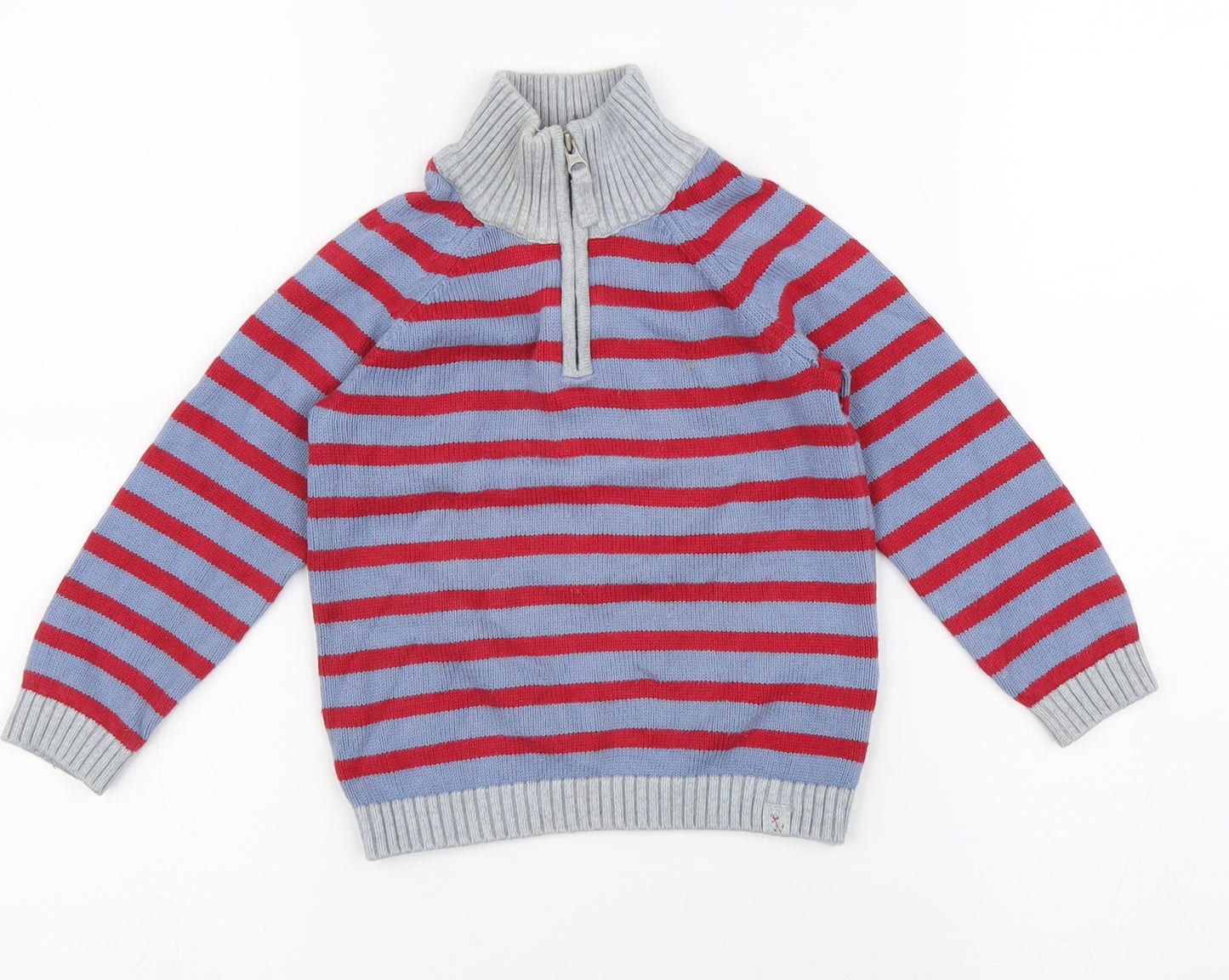 The Little White Company Boys Multicoloured Striped 100% Cotton Pullover Sweatshirt Size 2-3 Years Zip