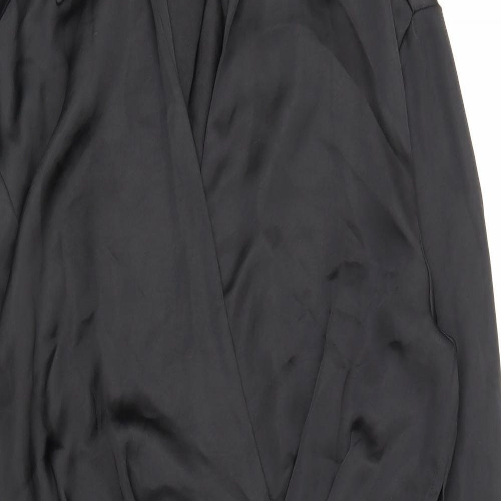 Zara Womens Black Polyester Shirt Dress Size L Collared Zip - Ruched
