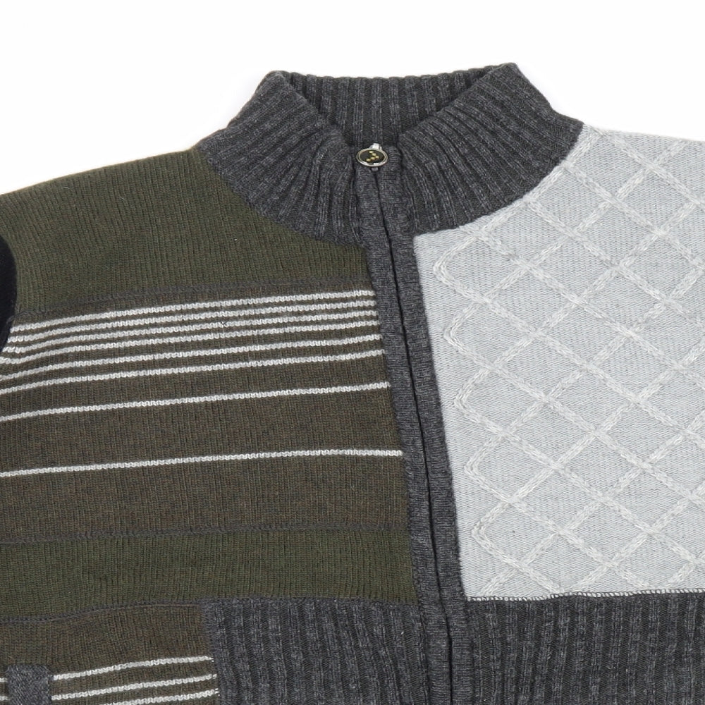 Sonneti Mens Multicoloured Mock Neck Geometric Viscose Full Zip Jumper Size M