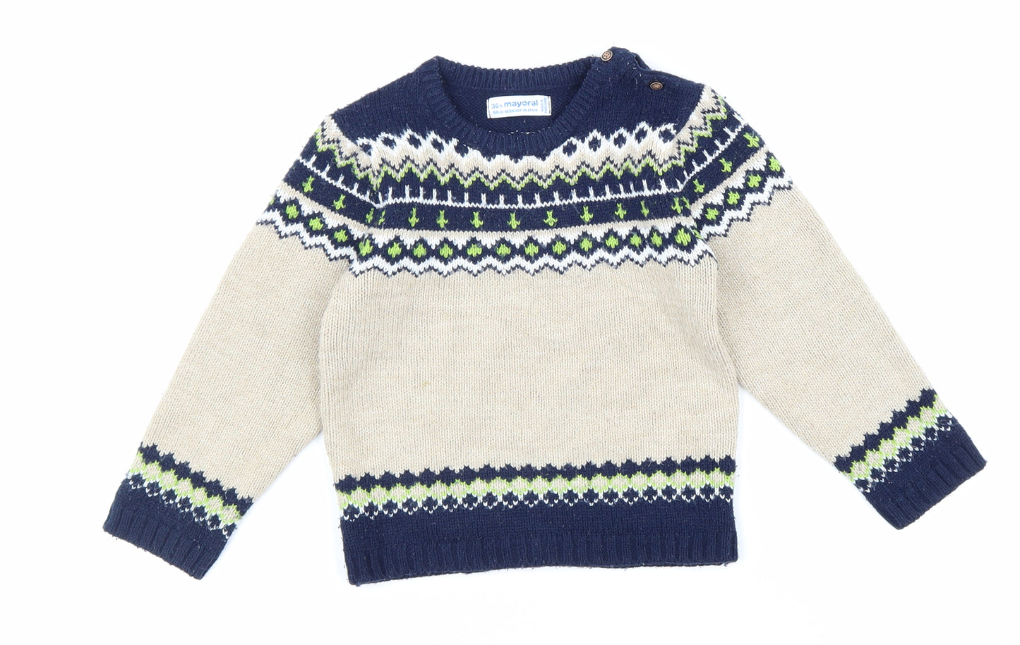 Mayoral Boys Multicoloured Round Neck Geometric 100% Cotton Pullover Jumper Size 3 Years Button
