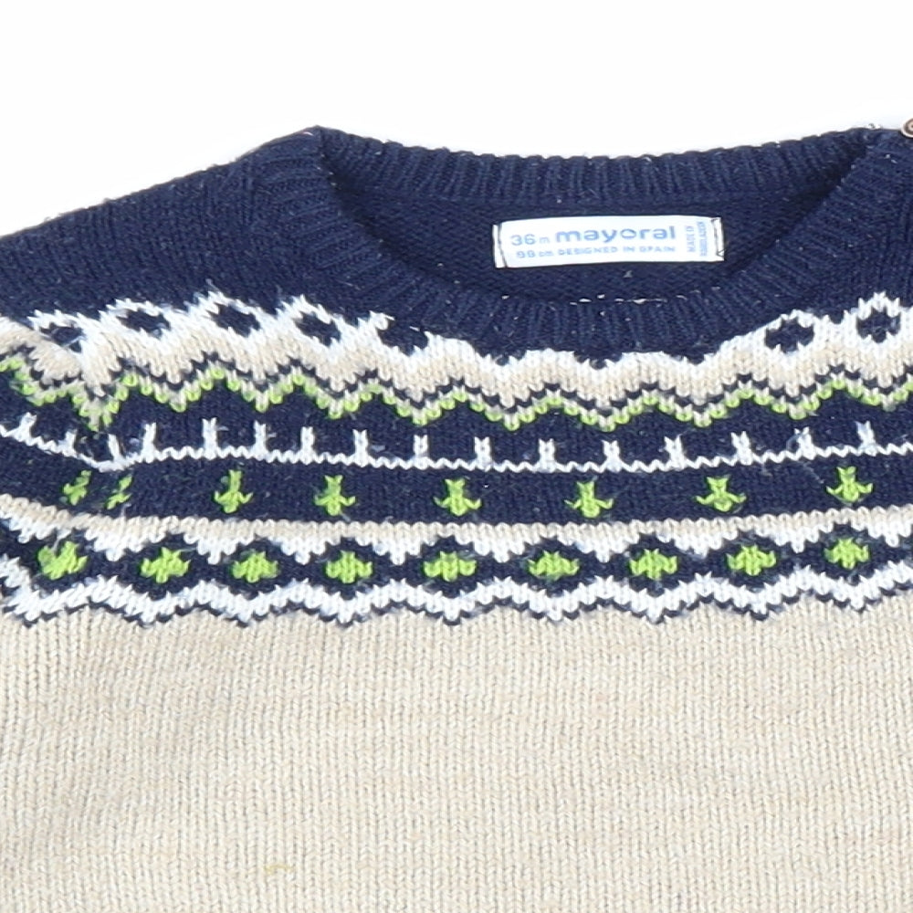 Mayoral Boys Multicoloured Round Neck Geometric 100% Cotton Pullover Jumper Size 3 Years Button