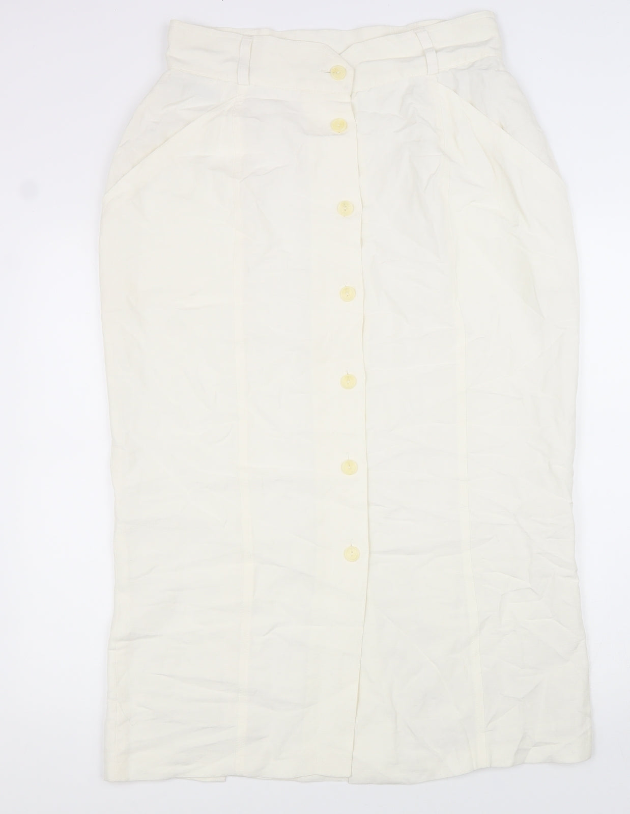 Alexon Womens White Linen Straight & Pencil Skirt Size 16 Button