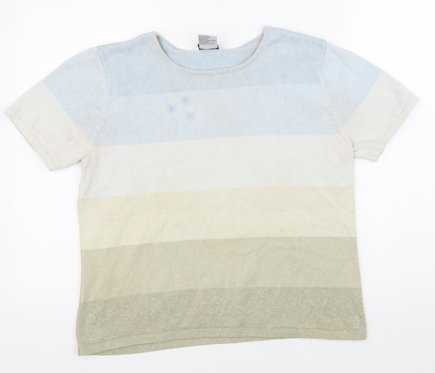 Talbots Womens Multicoloured Striped 100% Cotton Basic T-Shirt Size L Round Neck - Flower Detail